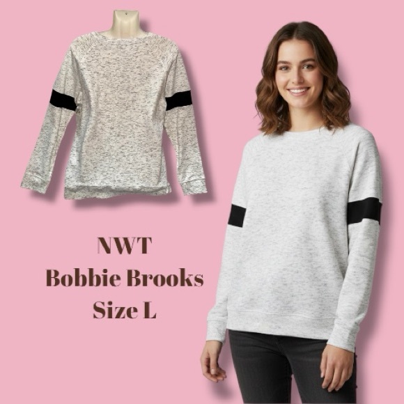 Bobbie Brooks NWT Sweatshirt Gray Heather Pullover Athleisure Arm Stripe Size L - Picture 11 of 16